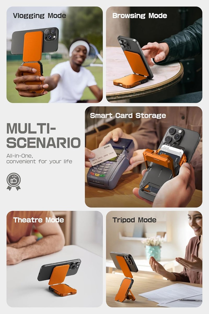 SupCase for MagSafe Wallet with Stand, Magnetic Wallet for Men, [Hold 5 Cards] [Adjustable Stand] [RFID Blocking] Phone Credit Card Holder Tripod for iPhone 17/16/15/14/13/12 Series, Coral - Image 4